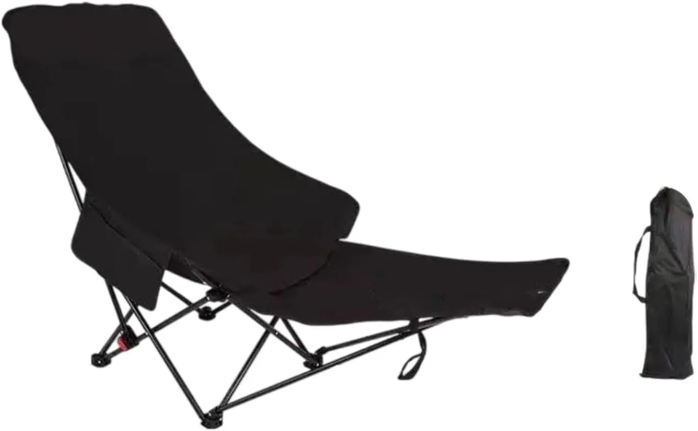 Folding Lounge Chair Recliner Heavy Duty Portable Reclining Chair Lounger for Sunbathing Outdoor Camping Backpacking Travel, Black