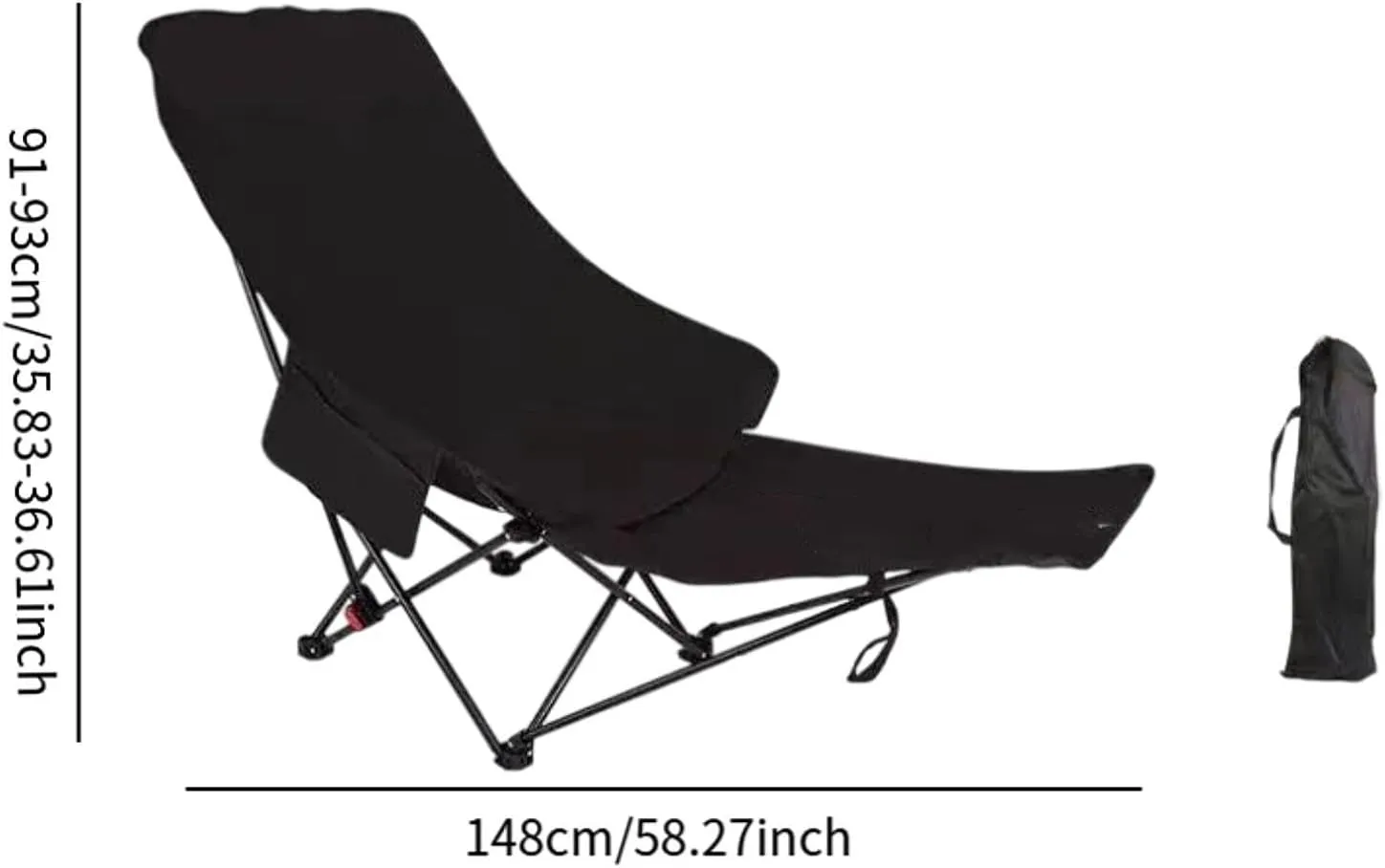 Folding Lounge Chair Recliner Heavy Duty Portable Reclining Chair Lounger for Sunbathing Outdoor Camping Backpacking Travel, Black