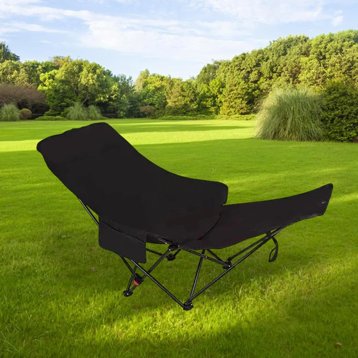 Folding Lounge Chair Recliner Heavy Duty Portable Reclining Chair Lounger for Sunbathing Outdoor Camping Backpacking Travel, Black