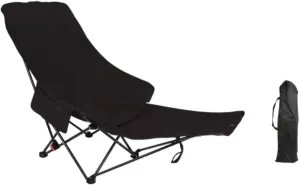 Folding Lounge Chair Recliner Heavy Duty Portable Reclining Chair Lounger for Sunbathing Outdoor Camping Backpacking Travel, Black