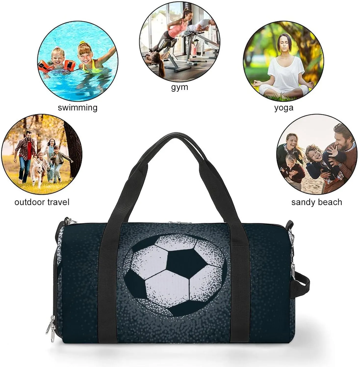 Football Pattern Sports Tote Gym Bag for Women Men, Overnight Bag with Shoe Compartment Water Resistant