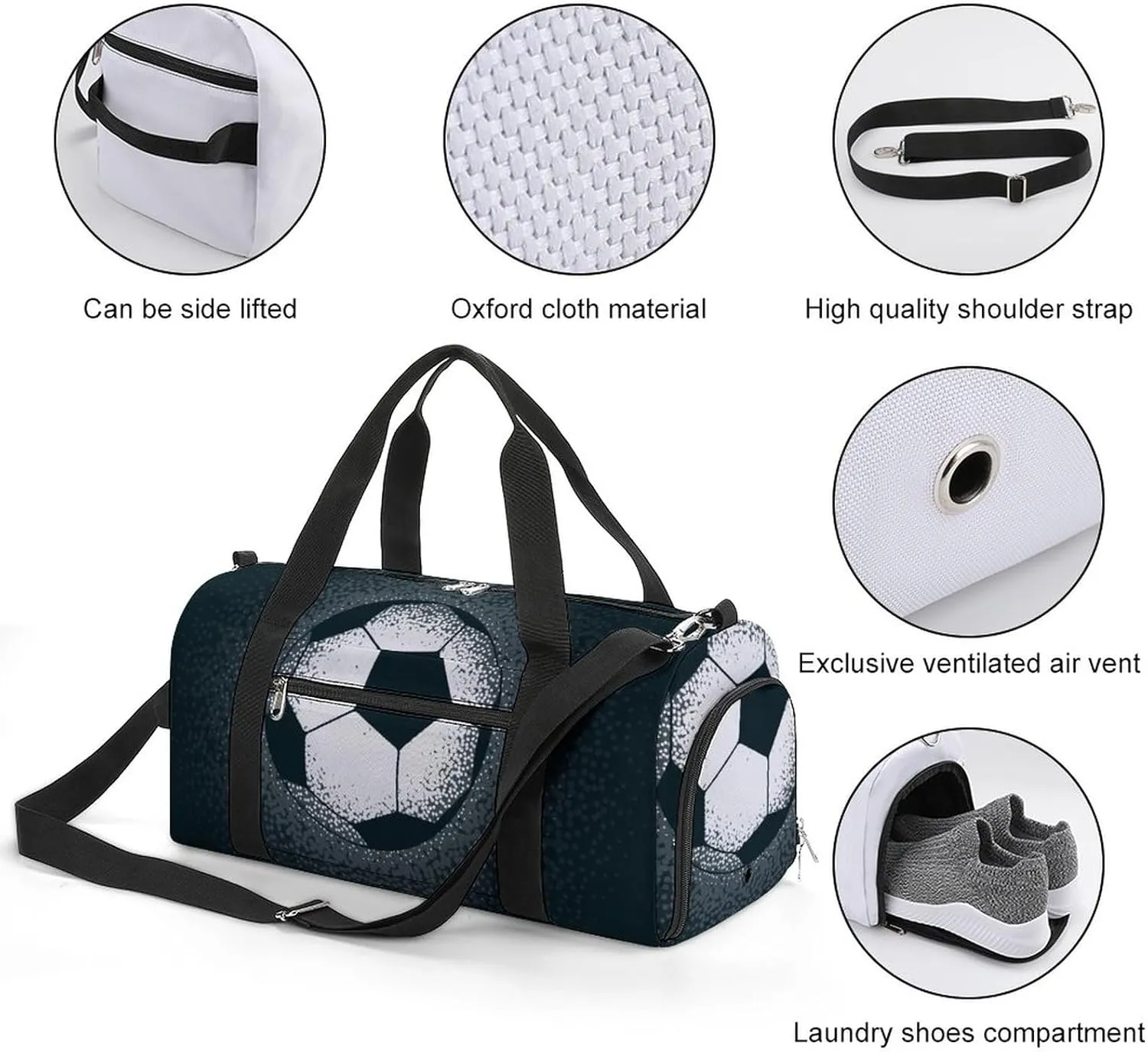 Football Pattern Sports Tote Gym Bag for Women Men, Overnight Bag with Shoe Compartment Water Resistant
