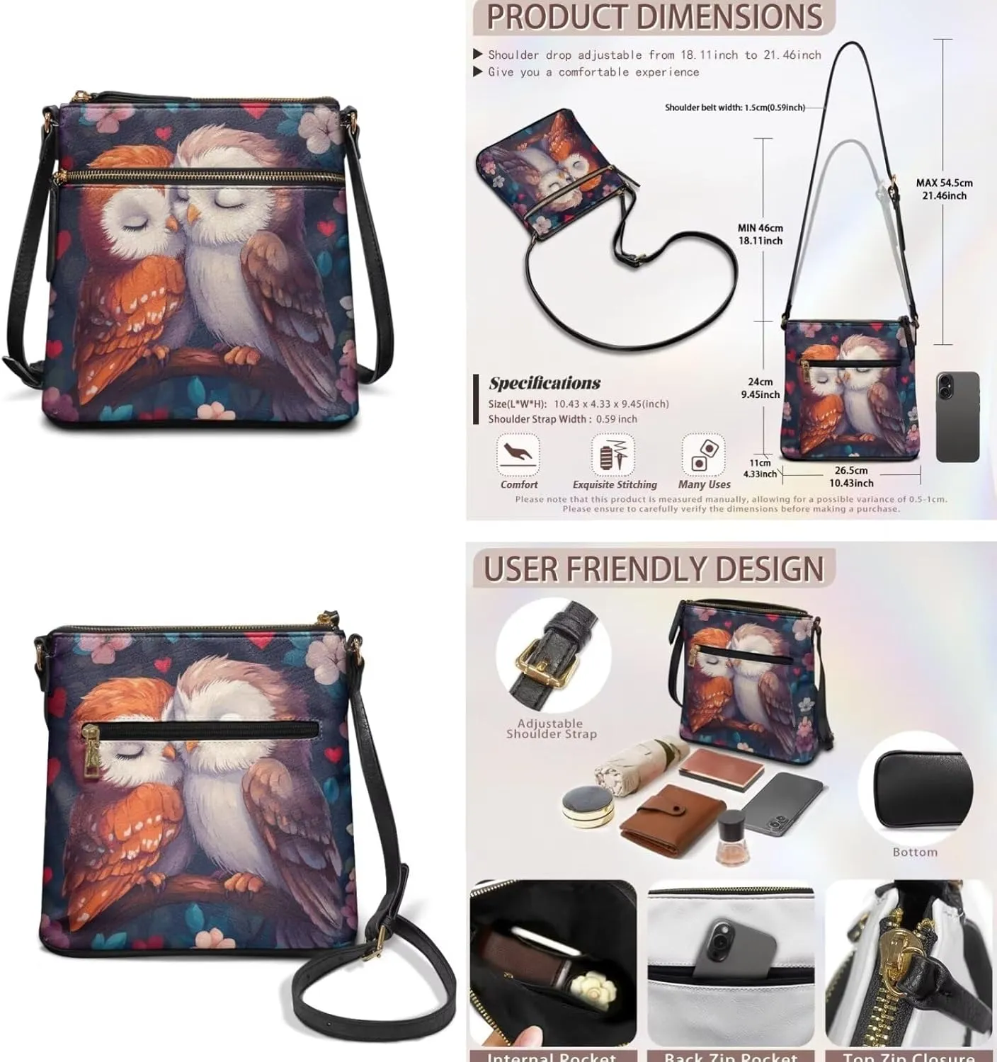 FOR U DESIGNS Purse and Wallet Set for Women Hobo Crossbody Bags Anti Theft Cute Shoulder Bags Valentine's Day Gifts for Her