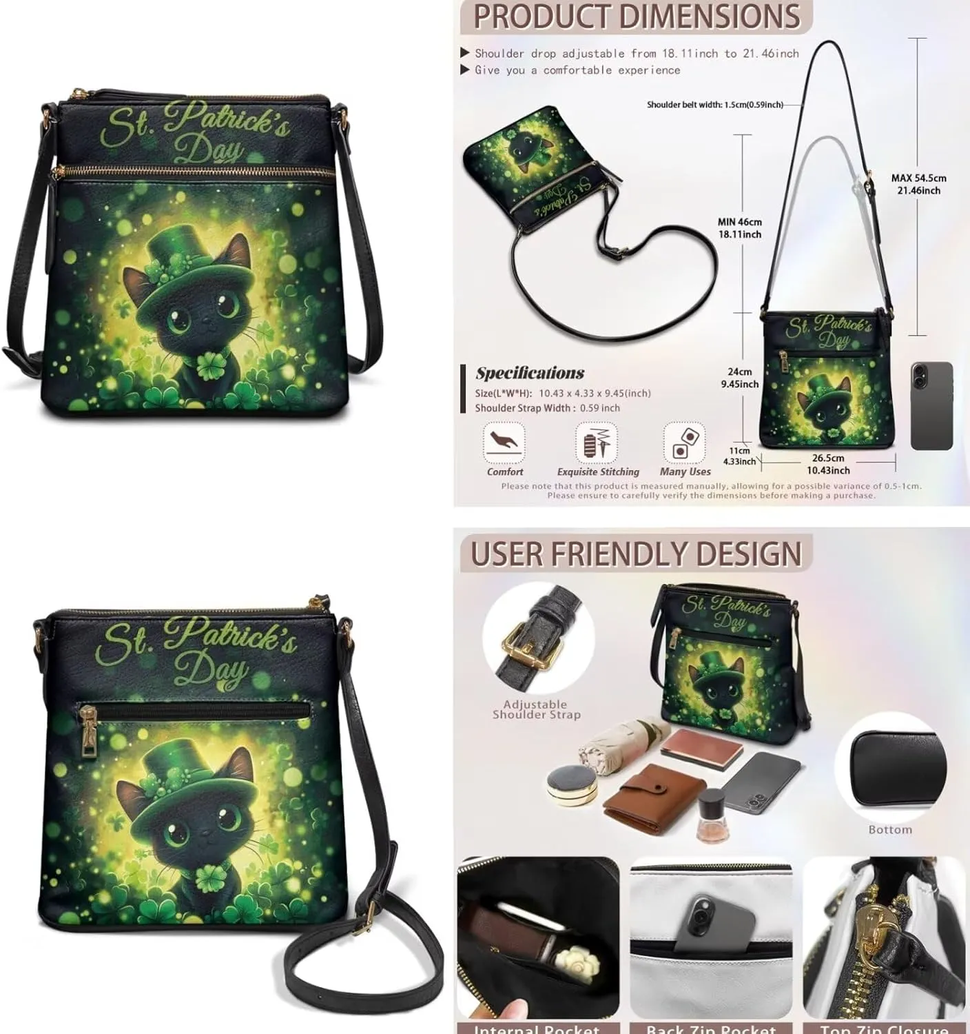 FOR U DESIGNS Purse and Wallet Set for Women Travel Leather Hobo Crossbody Bags St. Patrick's Day Satchel Bags