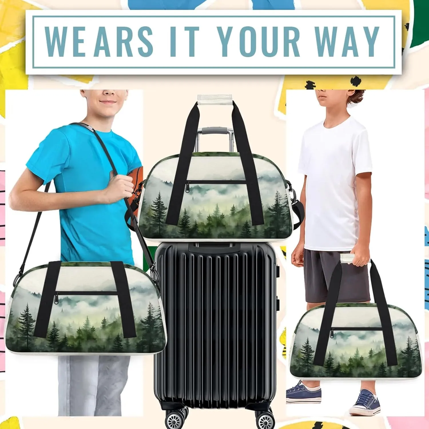 Forest Tree Small Gym Bag 18 inch Carry On Duffel Bag for Weekender Travel Sports Workout Yoga Gymnastics Dance Ballet