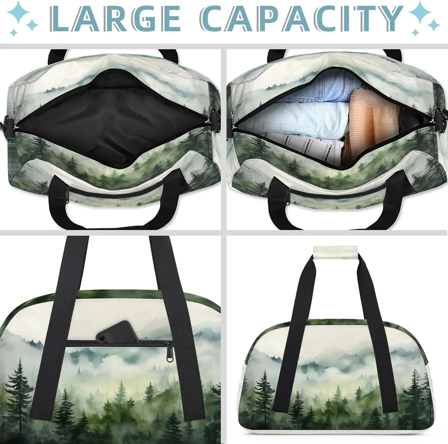 Forest Tree Small Gym Bag 18 inch Carry On Duffel Bag for Weekender Travel Sports Workout Yoga Gymnastics Dance Ballet