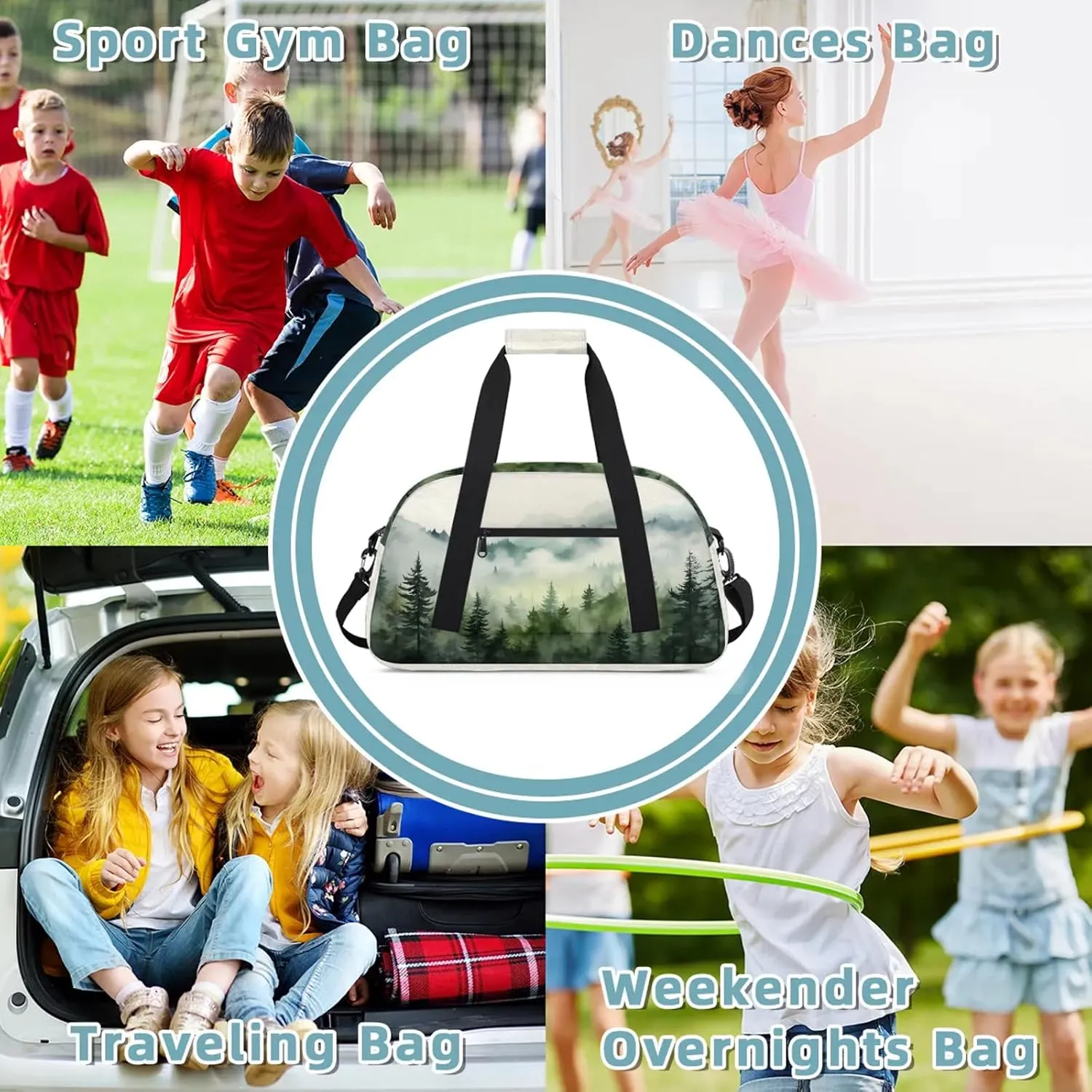 Forest Tree Small Gym Bag 18 inch Carry On Duffel Bag for Weekender Travel Sports Workout Yoga Gymnastics Dance Ballet