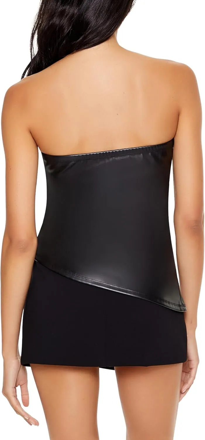 Forever 21 Women's Faux Leather Asymmetrical Tube Top