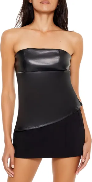 Forever 21 Women's Faux Leather Asymmetrical Tube Top