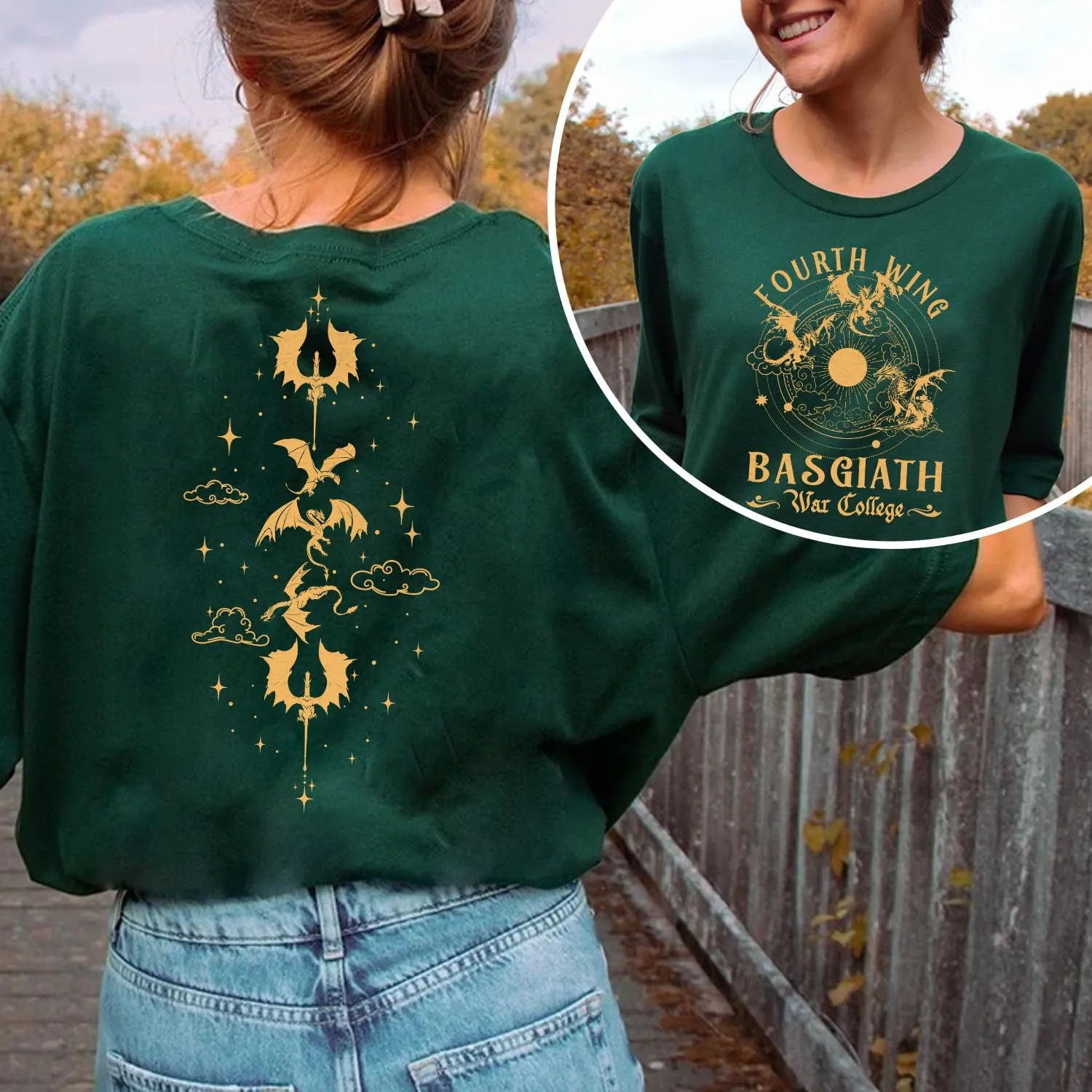 Fourth Wing Shirt - Vintage Basgiath War College 2 Sided Shirt, Dragon Rider Fourth Wing Bookish Shirt