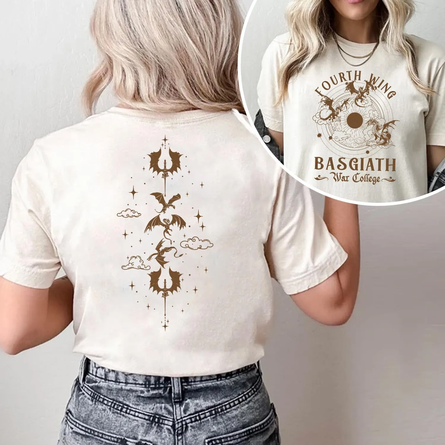 Fourth Wing Shirt - Vintage Basgiath War College 2 Sided Shirt, Dragon Rider Fourth Wing Bookish Shirt