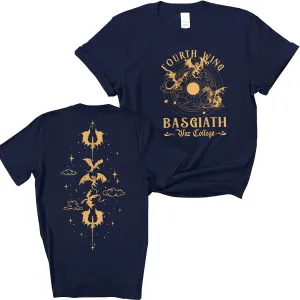 Fourth Wing Shirt - Vintage Basgiath War College 2 Sided Shirt, Dragon Rider Fourth Wing Bookish Shirt