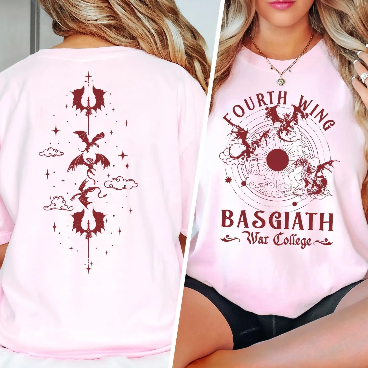 Fourth Wing Shirt - Vintage Basgiath War College 2 Sided Shirt, Dragon Rider Fourth Wing Bookish Shirt