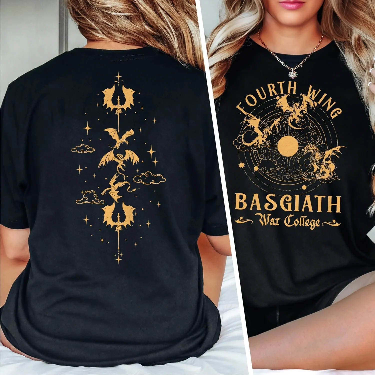Fourth Wing Shirt - Vintage Basgiath War College 2 Sided Shirt, Dragon Rider Fourth Wing Bookish Shirt