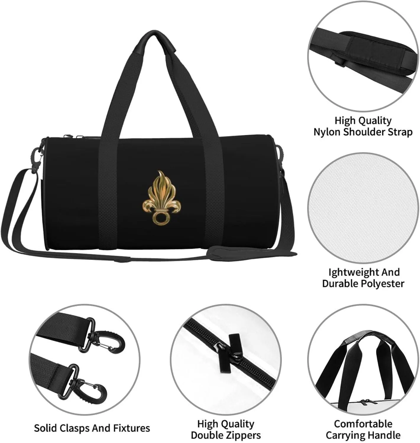 French Foreign Legion Logo Travel Luggage Duffel Bag Sports Rolling Foldable Duffel Bag, Black