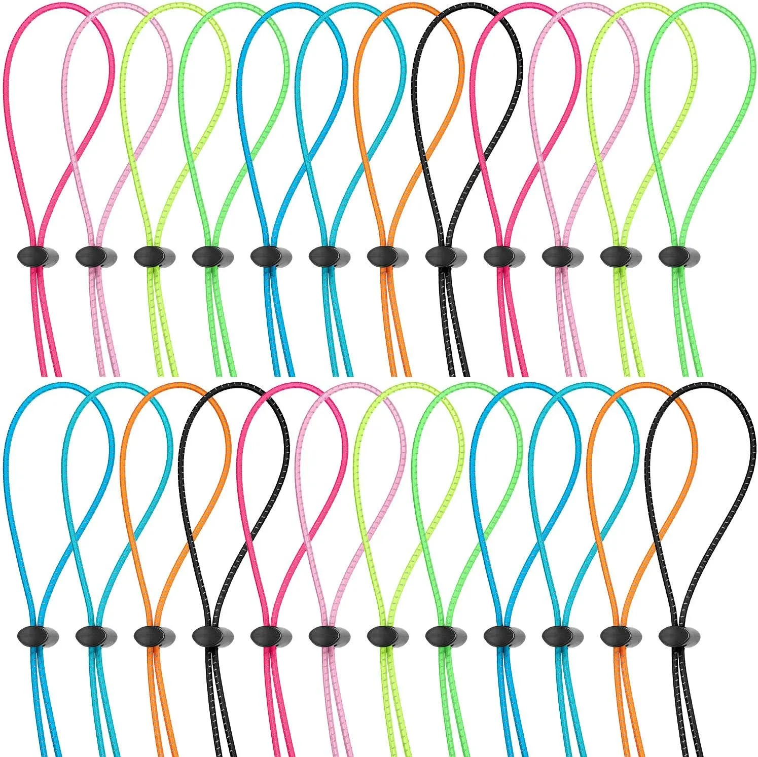 Frienda 24 Pcs Bungee Cord Strap Kit for Swim Goggles Adjustable Replacement Swimming Goggle Strap with 24 Cord Lock Clamps