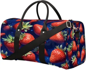 Fruit Strawberry Juice Travel Duffel Bag for Women Men Sports Tote Gym Bag Waterproof Foldable Lightweight Weekend Overnight Hospital Workout Bag Swimming Yoga Fitness Travel Sports Bag