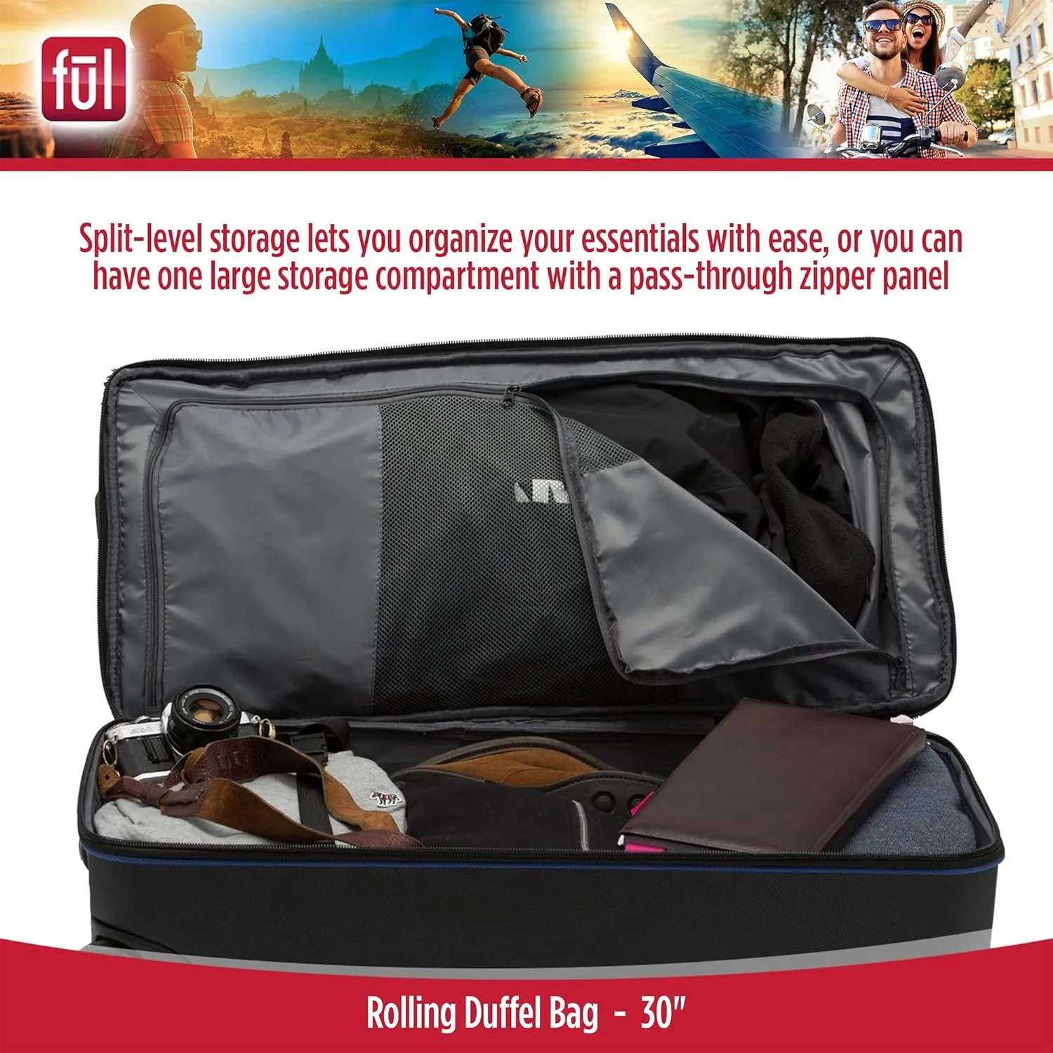 FUL Unisex-Adult (Luggage only) Workhorse 30 Inch Rolling Duffel Bag, Travel Wheels