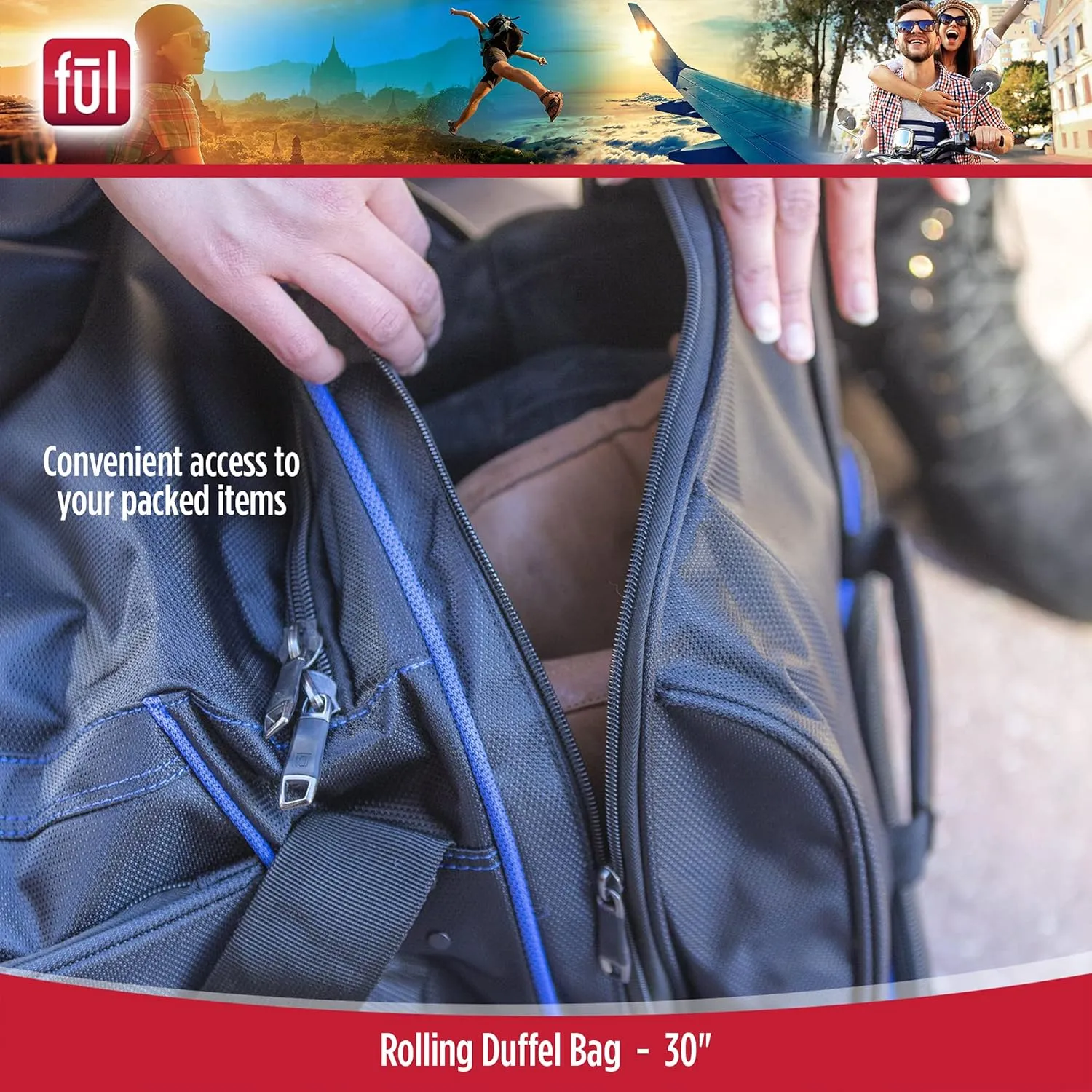 FUL Unisex-Adult (Luggage only) Workhorse 30 Inch Rolling Duffel Bag, Travel Wheels