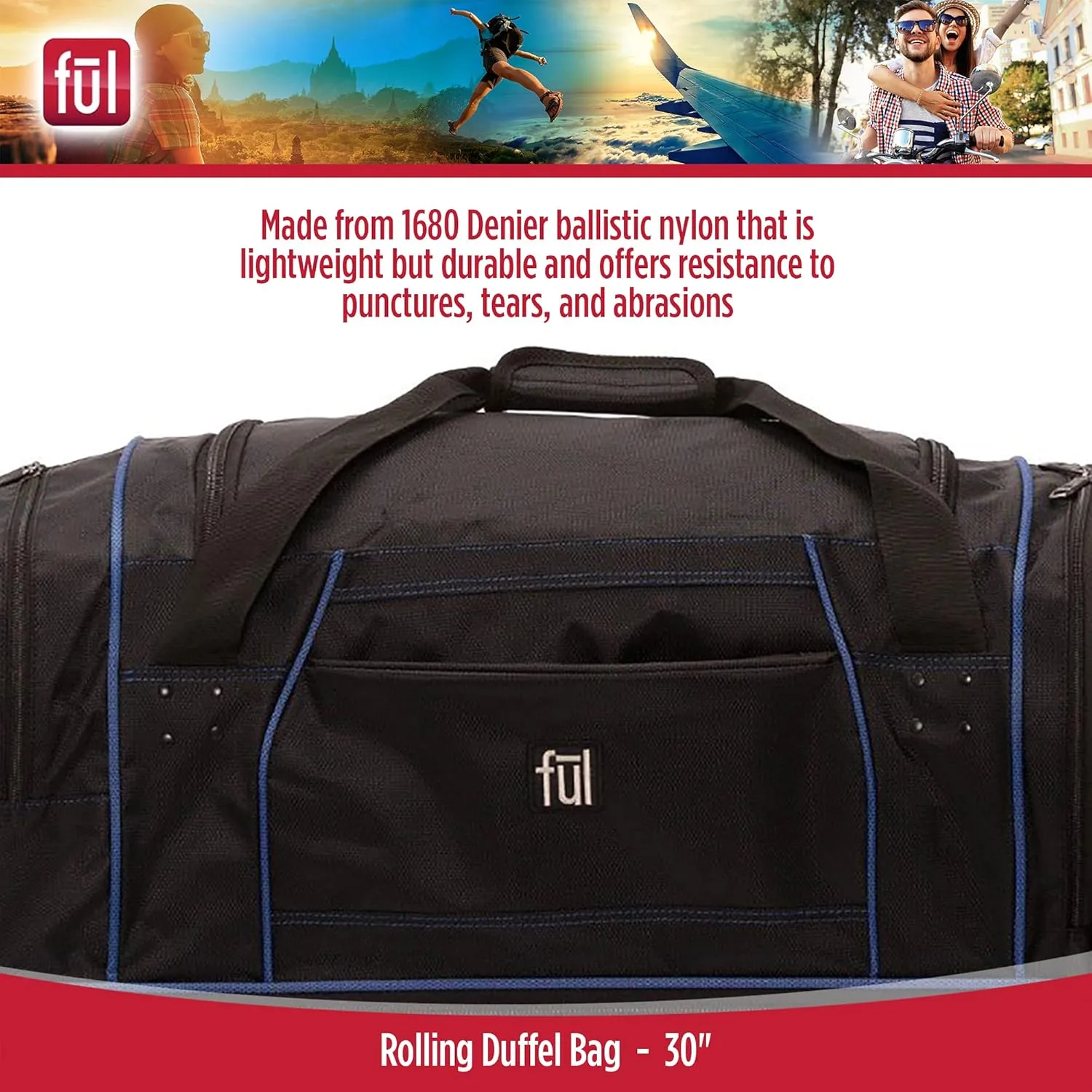FUL Unisex-Adult (Luggage only) Workhorse 30 Inch Rolling Duffel Bag, Travel Wheels