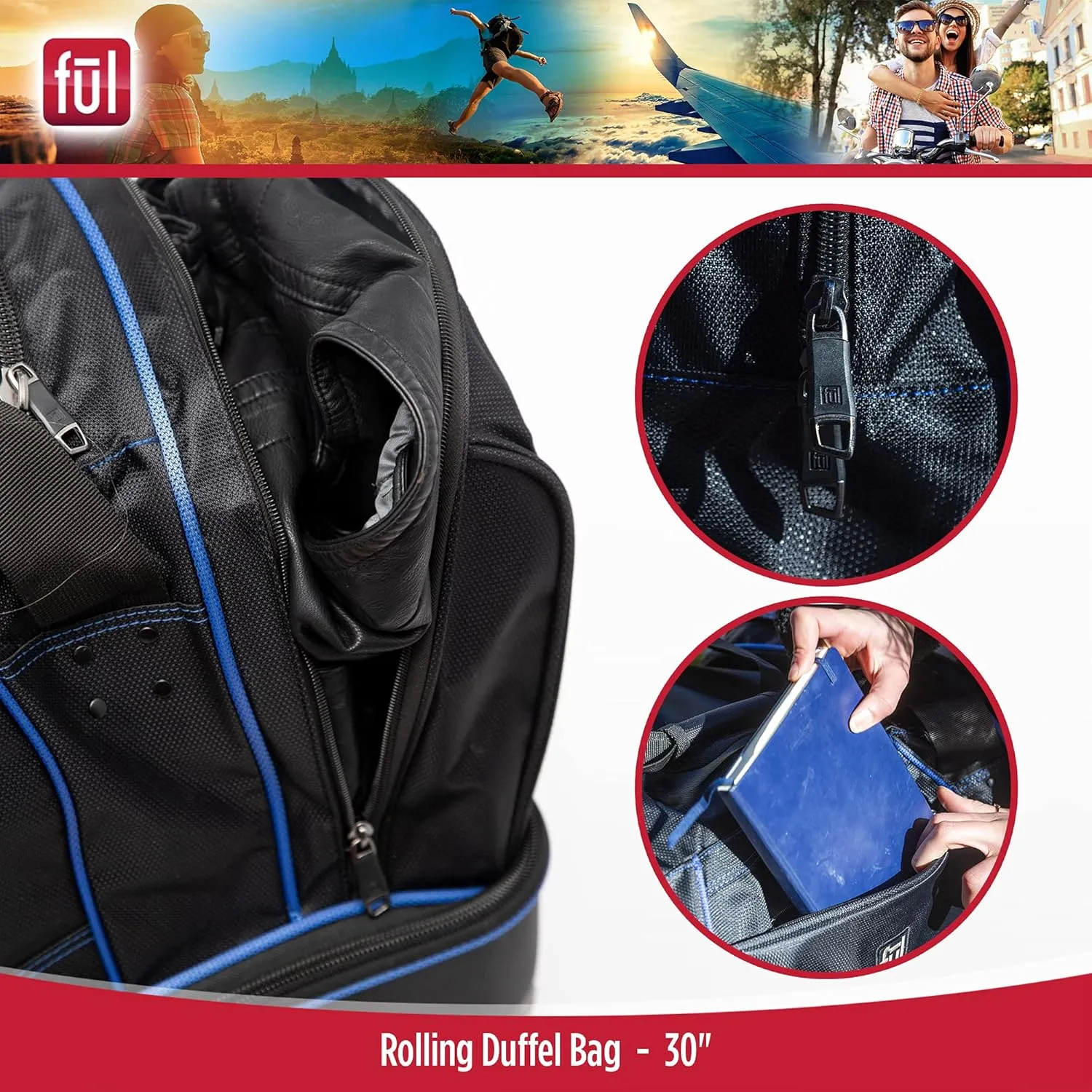 FUL Unisex-Adult (Luggage only) Workhorse 30 Inch Rolling Duffel Bag, Travel Wheels