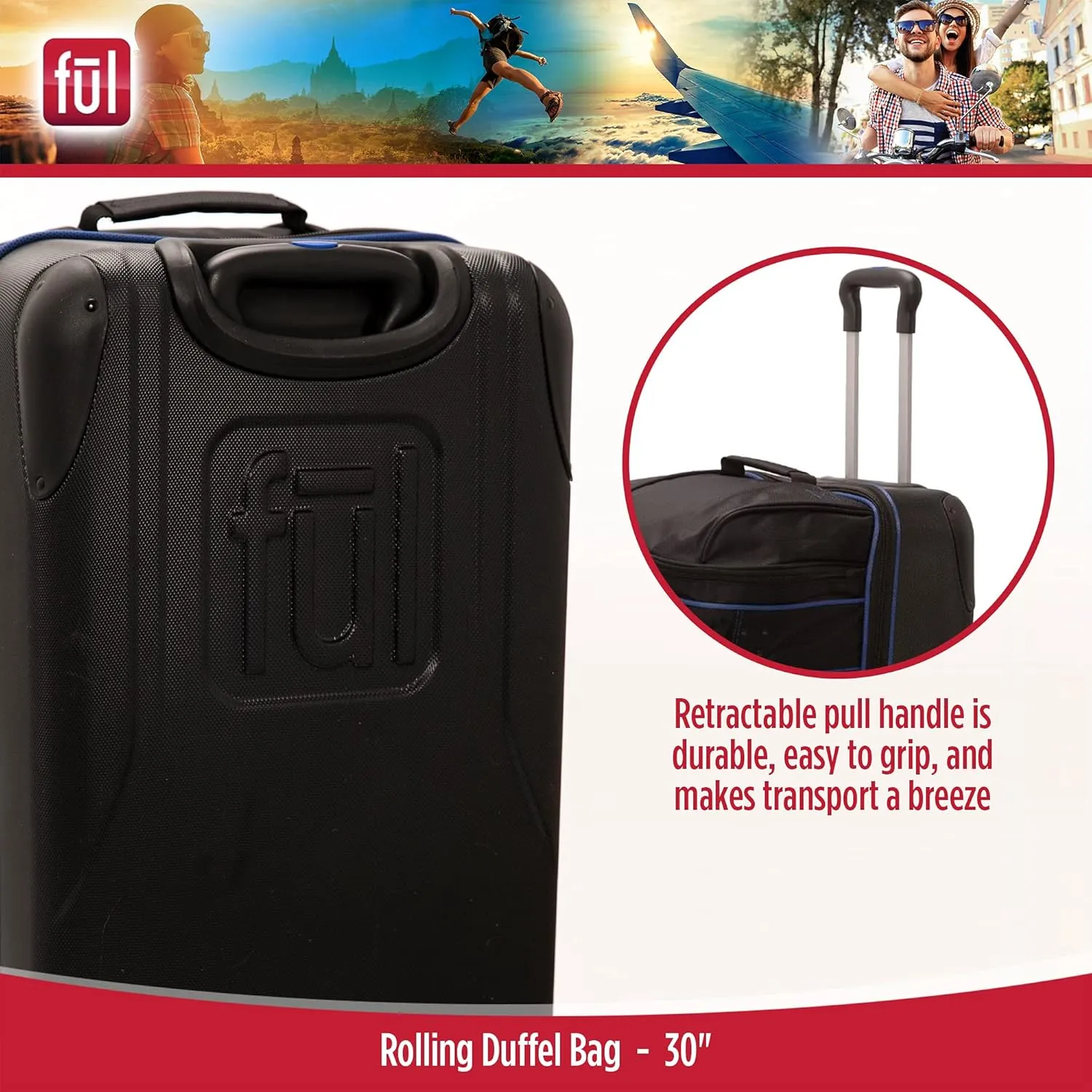 FUL Unisex-Adult (Luggage only) Workhorse 30 Inch Rolling Duffel Bag, Travel Wheels