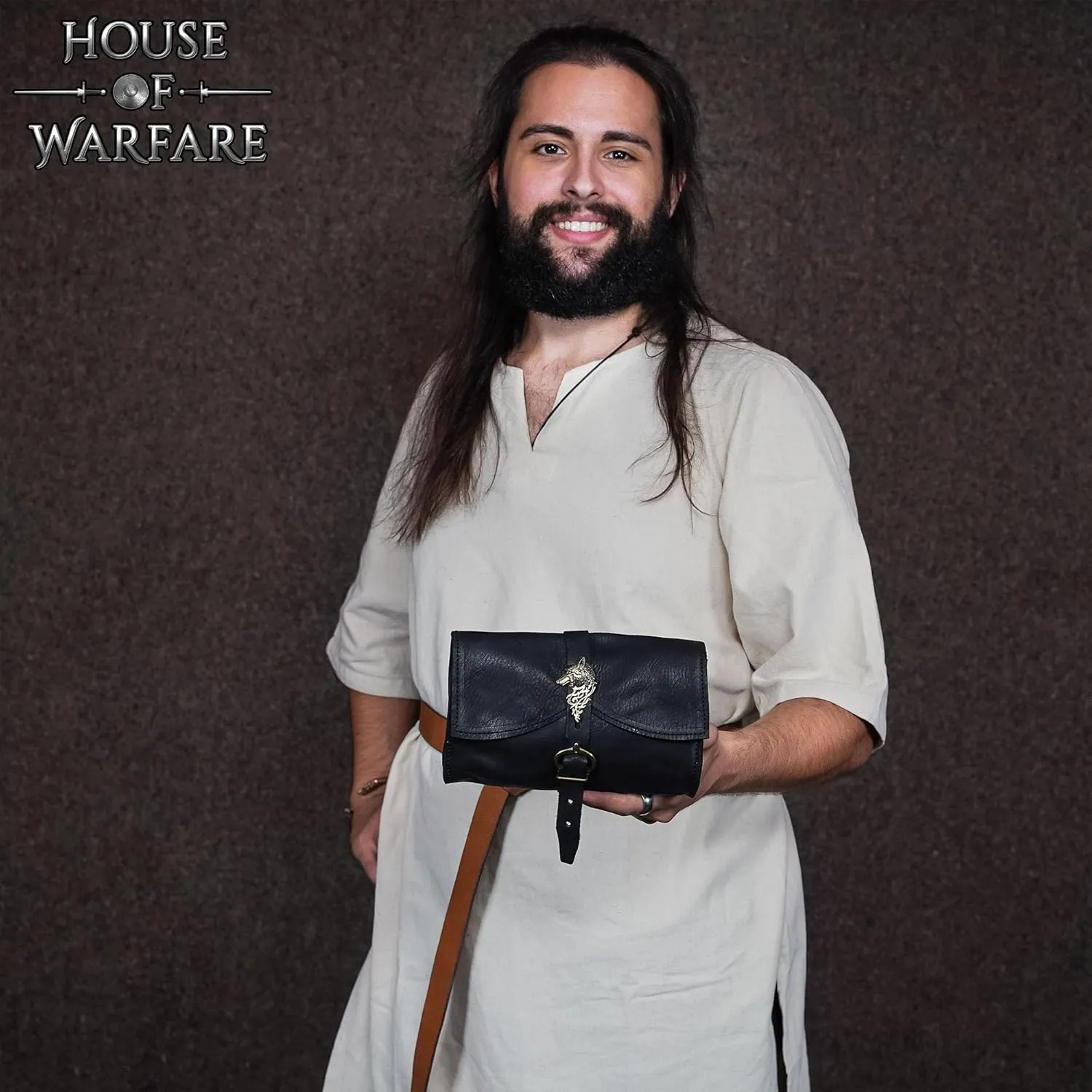 Full Grain Leather Belt Bag for Men & Women | Handmade Medieval LARP Pouch with Buckle for Cosplay & Renaissance Fair (Adventurer Wolf Bag)