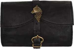 Full Grain Leather Belt Bag for Men & Women | Handmade Medieval LARP Pouch with Buckle for Cosplay & Renaissance Fair (Adventurer Wolf Bag)