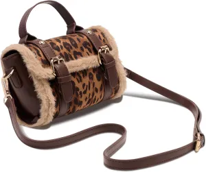 Fur Purse,Vintage-Revival Small Crossbody Bag,Top Handle Leather Handbag for Women