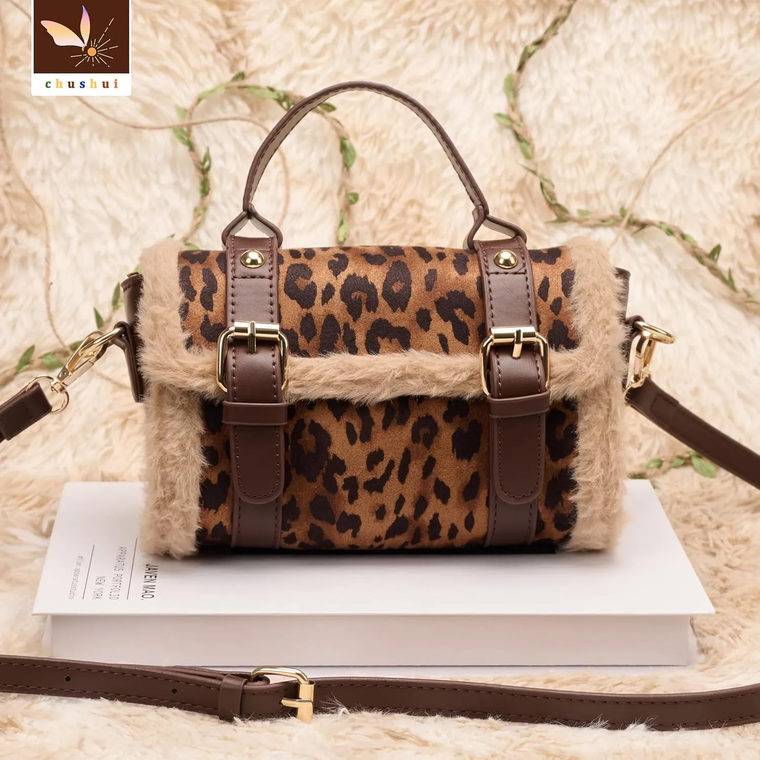 Fur Purse,Vintage-Revival Small Crossbody Bag,Top Handle Leather Handbag for Women