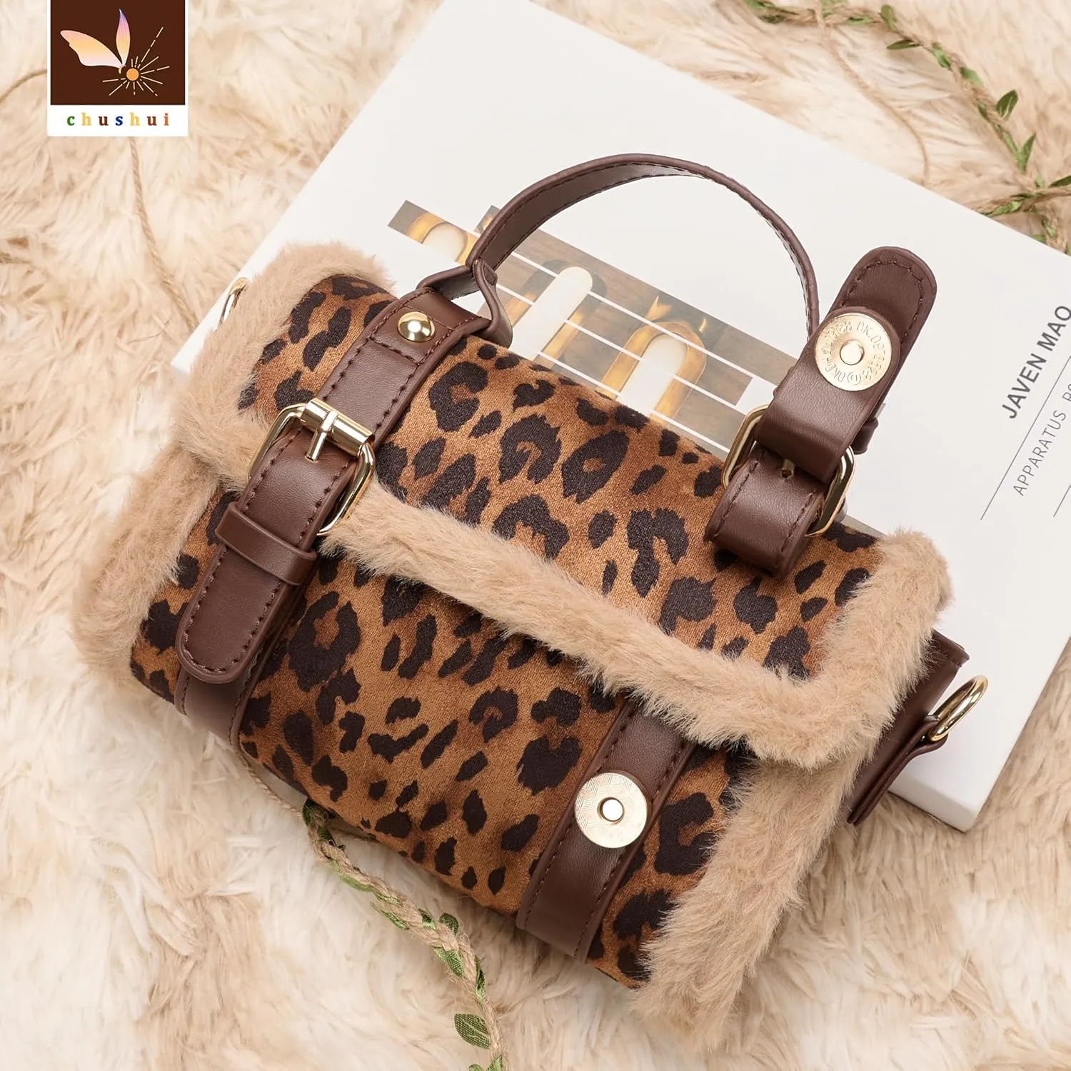 Fur Purse,Vintage-Revival Small Crossbody Bag,Top Handle Leather Handbag for Women