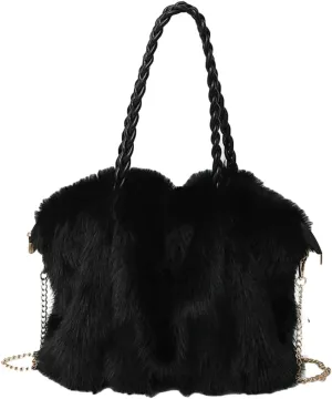Furry Shoulder Bag Purse for Women Y2K Fluffy Faux Fur Tote Purse Large Handbag Top Handle Satchels with Chain