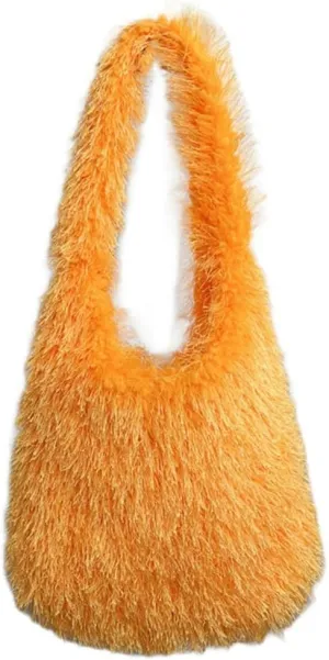 Furry Tote Bag for Women Faux Fur Shoulder Bag Y2k Purse Fluffy Large Fuzzy Handbags Cute Solid Top Handle Satchels