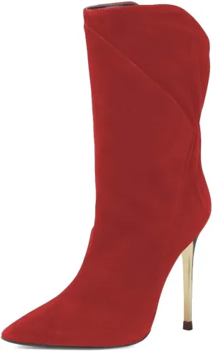 FYS Women's Slouchy Pointed Toe Heeled Mid Calf Boots Stretchy Stiletto High Heel Booties Party Dress Fall Winter Shoes Size 4-16 US