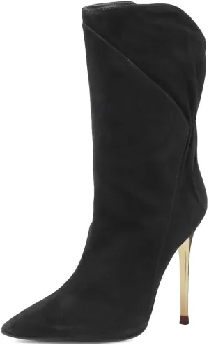 FYS Women's Slouchy Pointed Toe Heeled Mid Calf Boots Stretchy Stiletto High Heel Booties Party Dress Fall Winter Shoes Size 4-16 US
