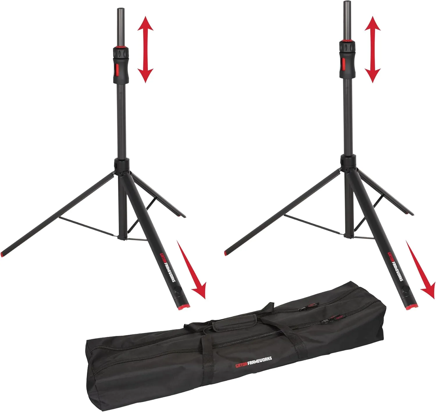 Gator Frameworks ID Series Speaker Stand Set with Padded Nylon Carry Bag, Set of 2 Stands (GFW-ID-SPKRSET)