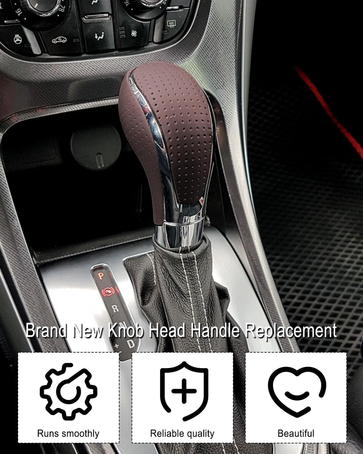 Gear Shifter Knob for Buick Verano 2012-2017 Gear Shift Knob Leather Car Stick Lever Handle Shifter Head Transmission Gear Shift Lever Knob, Perforated Leather Brown