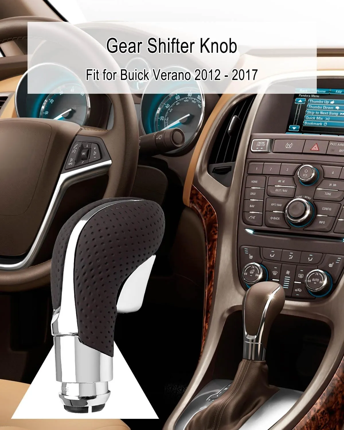 Gear Shifter Knob for Buick Verano 2012-2017 Gear Shift Knob Leather Car Stick Lever Handle Shifter Head Transmission Gear Shift Lever Knob, Perforated Leather Brown