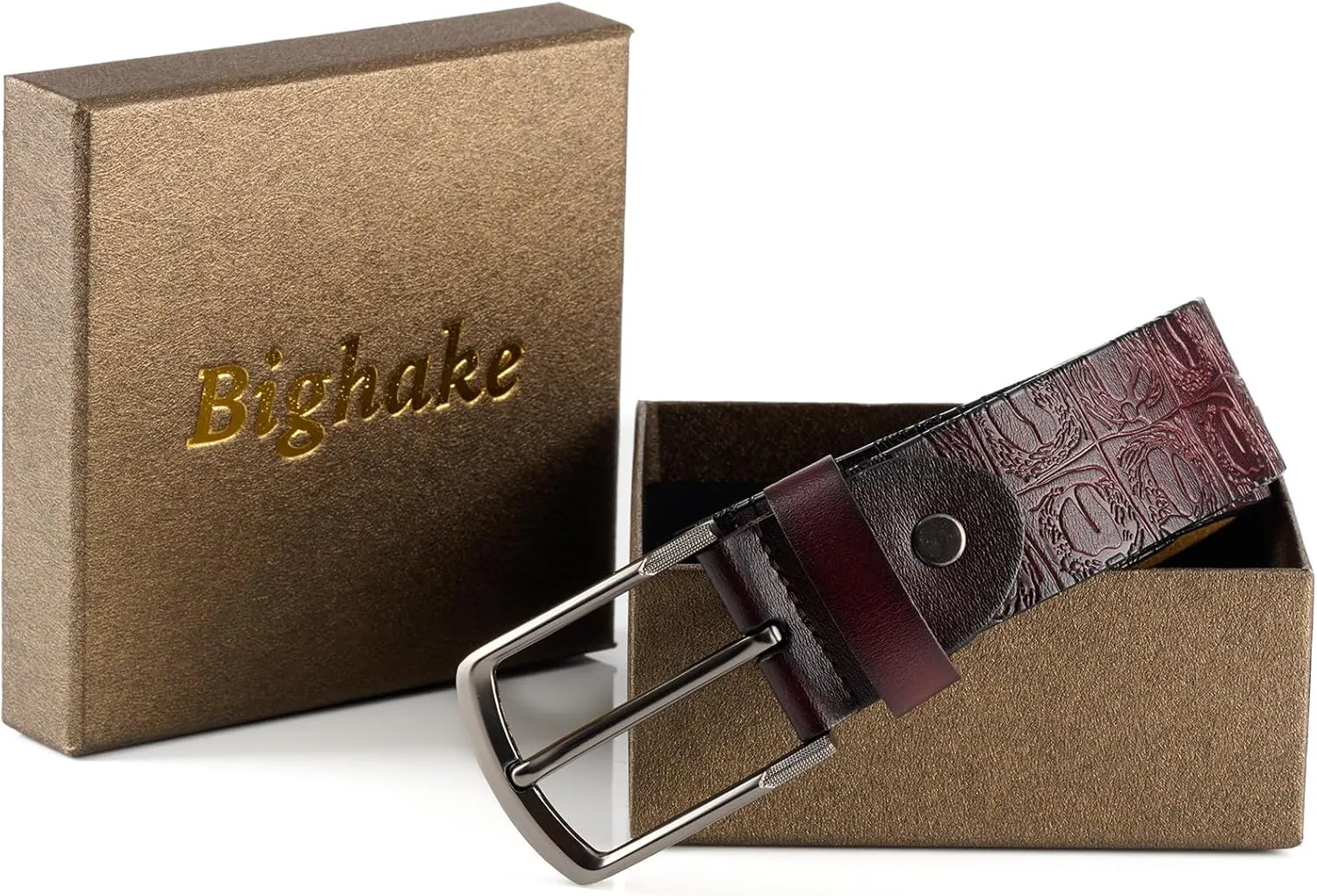 Genuine Leather Embossed Belt for Men – Western Leather Belt for Men, Adjustable Size for Business & Casual Wear