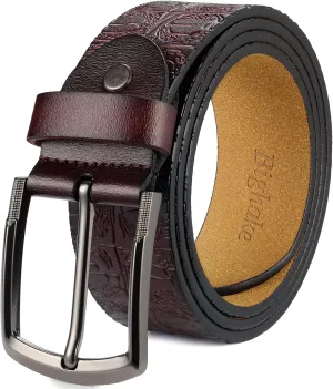 Genuine Leather Embossed Belt for Men – Western Leather Belt for Men, Adjustable Size for Business & Casual Wear