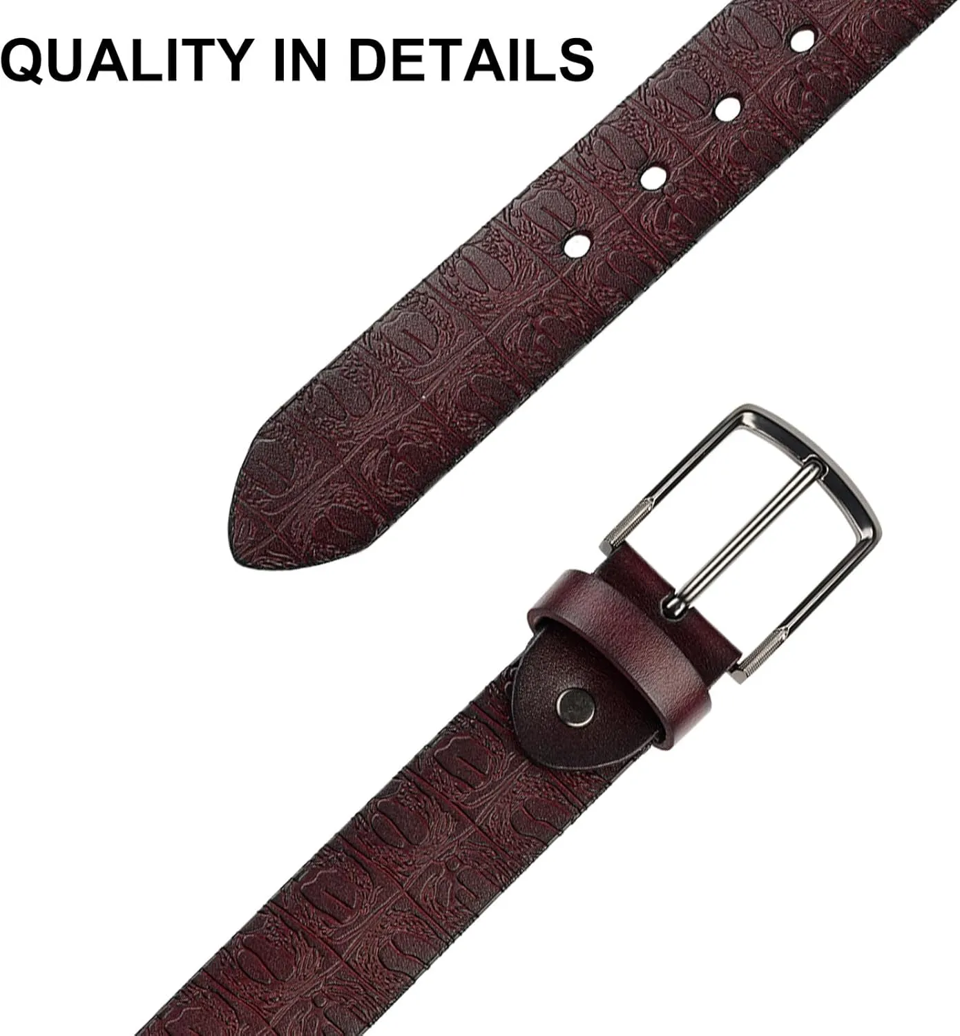 Genuine Leather Embossed Belt for Men – Western Leather Belt for Men, Adjustable Size for Business & Casual Wear