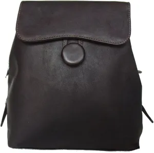 Genuine Leather Flap-Over Button Backpack, Chocolate, One Size