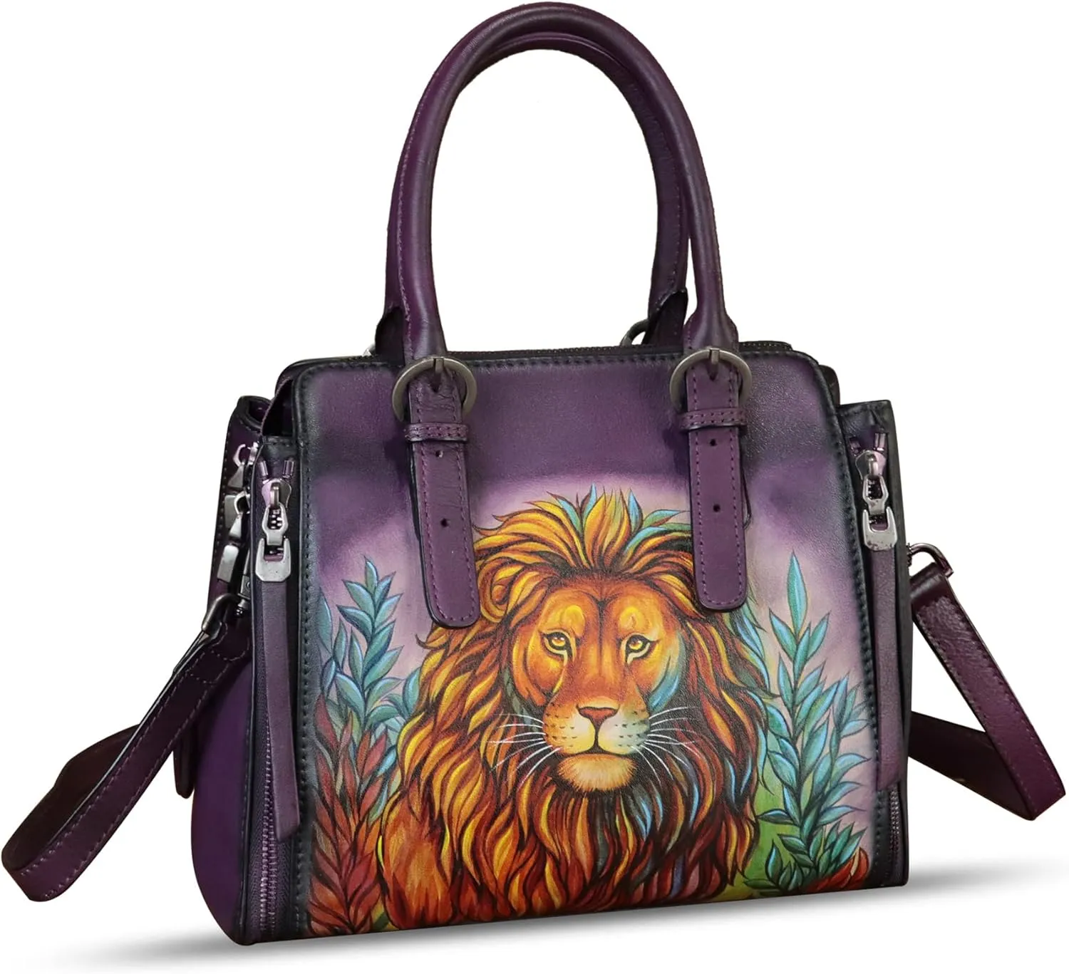 Genuine Leather Handbag for Women Hand Painted Leather Top Handle Purse Handmade Crossbody Satchel Tote Bag