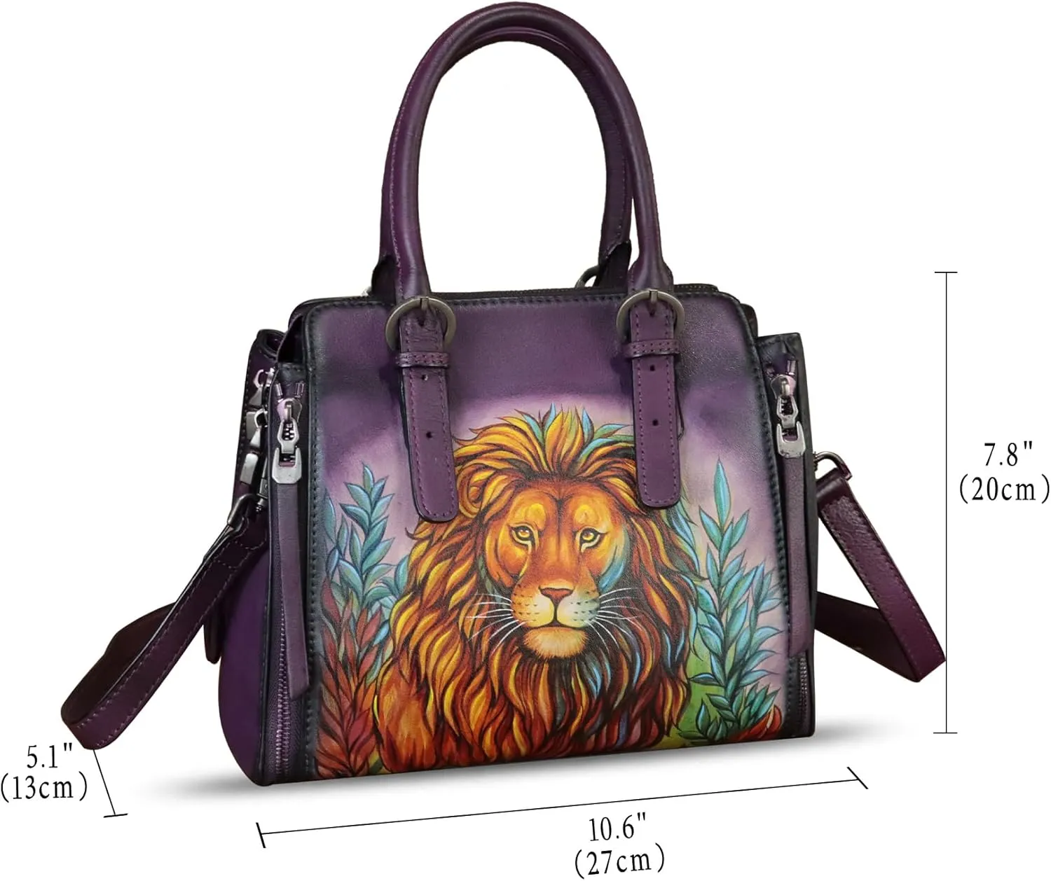 Genuine Leather Handbag for Women Hand Painted Leather Top Handle Purse Handmade Crossbody Satchel Tote Bag