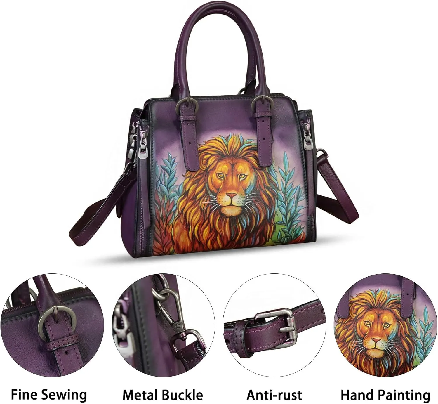 Genuine Leather Handbag for Women Hand Painted Leather Top Handle Purse Handmade Crossbody Satchel Tote Bag