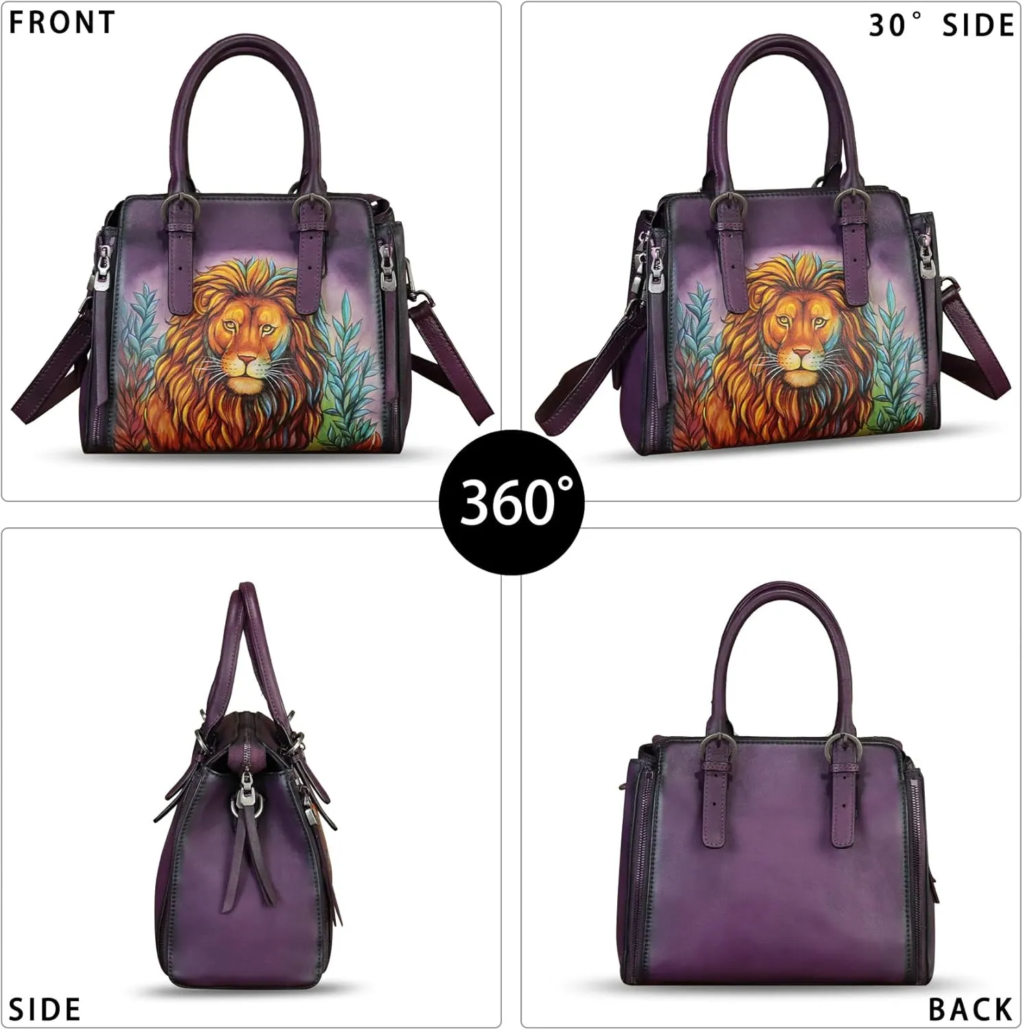 Genuine Leather Handbag for Women Hand Painted Leather Top Handle Purse Handmade Crossbody Satchel Tote Bag