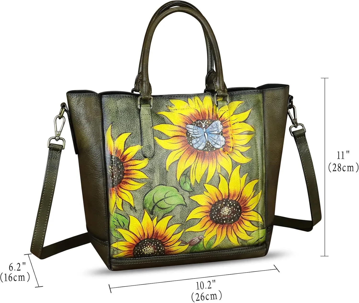 Genuine Leather Handbag for Women Hand Painted Leather Top Handle Satchel Handmade Crossbody Purse Tote Bag