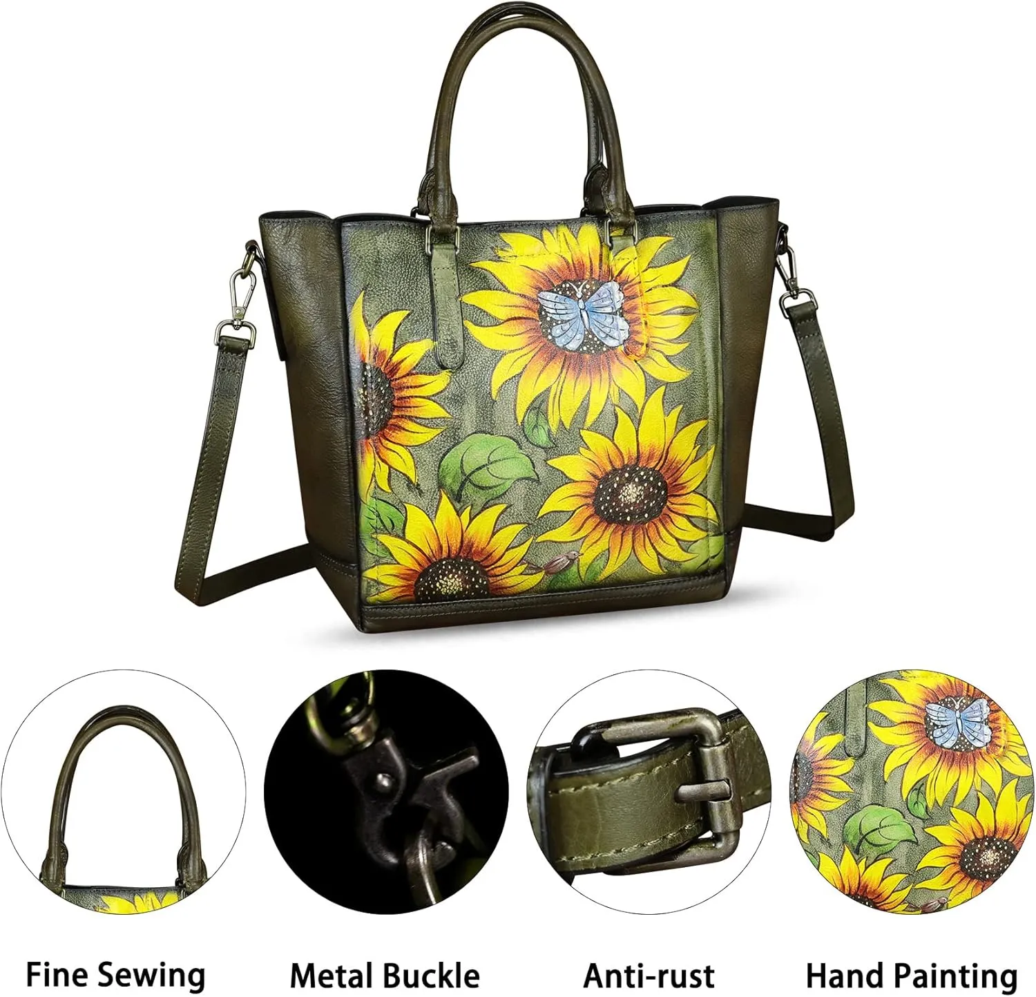 Genuine Leather Handbag for Women Hand Painted Leather Top Handle Satchel Handmade Crossbody Purse Tote Bag