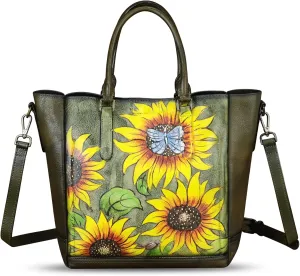 Genuine Leather Handbag for Women Hand Painted Leather Top Handle Satchel Handmade Crossbody Purse Tote Bag