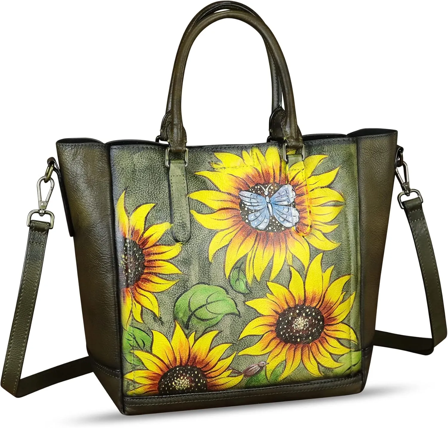 Genuine Leather Handbag for Women Hand Painted Leather Top Handle Satchel Handmade Crossbody Purse Tote Bag